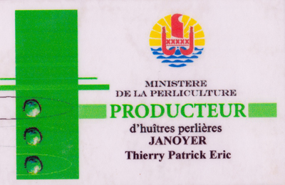 Carte officielle de Thierry Janoyer de producteur d'huîtres perlières