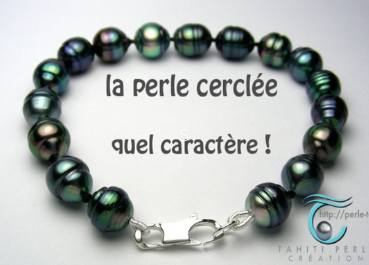 Ce bracelet de perles de Tahiti est un bon exemple de la diversité des formes et des couleurs des perles cerclées. A des prix très abordables.