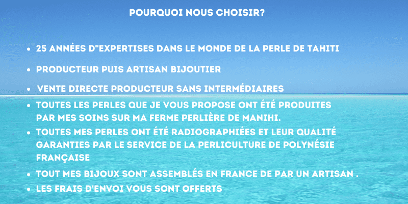 Tahiti Perles Création vous propose de nombreux avantages. Qualité, traçabilité maximale, vente directe producteur.
