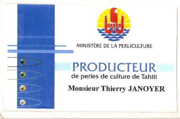 Carte de producteur de perles de Tahiti Thierry Janoyer