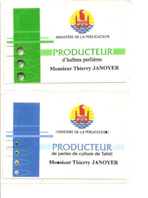 Les cartes de producteur de Tahiti Perles Créations sont les précieux césames qui garantissent la qualité professionnel des perles de Tahiti.