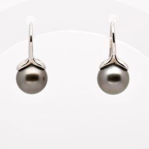 Boucles d’oreilles Nalei avec perles de Tahiti rondes 9,2 mm gris vert foncé – monture en argent 925 rhodié
