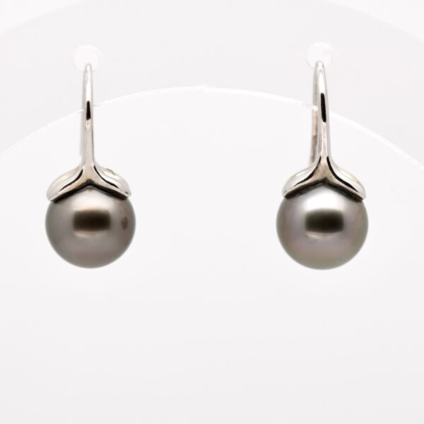 Boucles d’oreilles Nalei avec perles de Tahiti rondes 9,2 mm gris vert foncé – monture en argent 925 rhodié