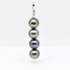 Pendentif perles Matahi argent 925 rhodié avec 4 perles de Tahiti rondes multicolores 9,8 mm, création artisanale Tahiti Perles Création.
