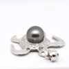 Pendentif Rahiti tortue polynésienne argent 925 rhodié avec perle de Tahiti ronde 11,4 mm gris vert, création Tahiti Perles Création.