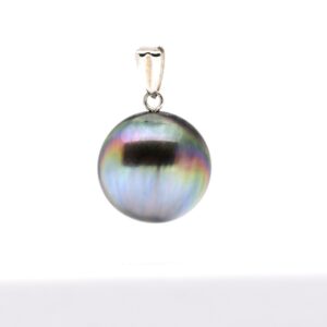 Pendentif mabe de Tahiti rond 13,5 mm qualité A aux reflets naturels multicolores Tahiti Perles Créations. bélière argent