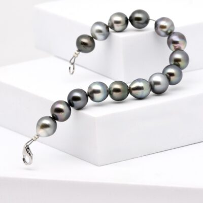 Bracelet Ahe en perles de Tahiti multicolores semi baroques 10 à 11 mm avec fermoir argent 925 rhodié