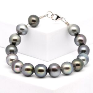 Bracelet perles Ahe 15 perles de Tahiti multicolores semi baroques 10 à 11 mm qualit A-B lustre excellent avec fermoir argent 925 rhodié