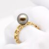 Bague Hemia gold filled jaune maillons soudés ouverte perle de Tahiti 9,2 mm qualité A gris vert direct Manihi