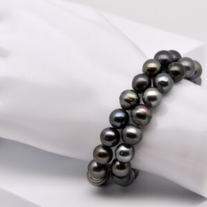 Bracelet perles Unutea double rang 34 perles de Tahiti 9-10 mm qualité C-D Manihi fermoir argent