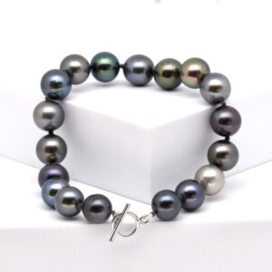 Bracelet Anahoa 18 perles de Tahiti rondes multicolores naturelles fermoir argent 925 rhodié vente directe producteur Manihi