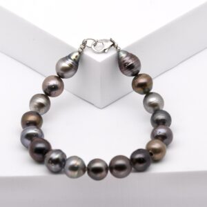 Bracelet perles Mauli et ses 17 perles de Tahiti cerclées multicolores 8-9 mm montées sur câble acier avec fermoir argent 925 rhodié