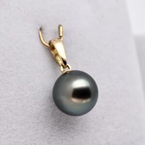 Pendentif Matie perle de Tahiti ronde 9,8 mm qualité B vert naturel bélière articulée or jaune 18k Tahiti Perles Création